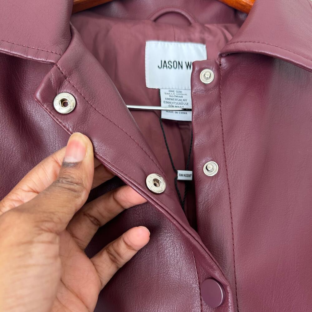 ❌SOLD❌ Jason Wu Burgundy Faux Leather Cape One Size - Picture 4 of 9